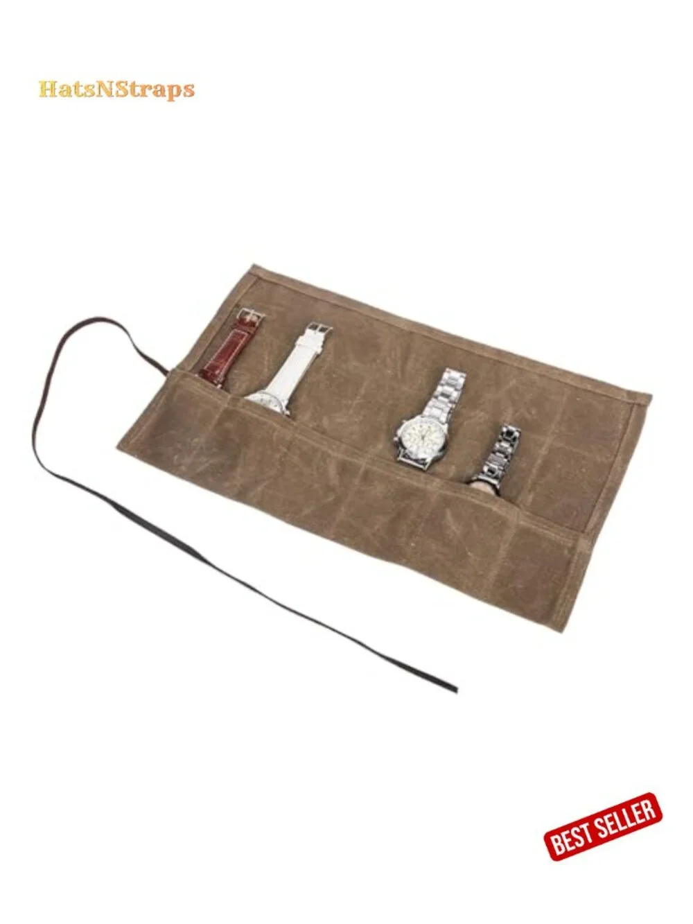 Waxed Canvas Watch Roll Travel Case 6 Slot Watch Organizer Pouch